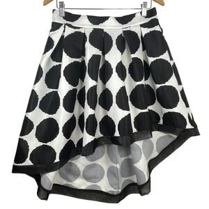 Gracia High-Low Skirt Black White Polka Dot Pleated Asymmetrical Ribbon Hem Sz L